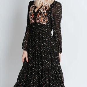 Piper & Scoot The Danny Embroidered Maxi Dress in Black, Small
